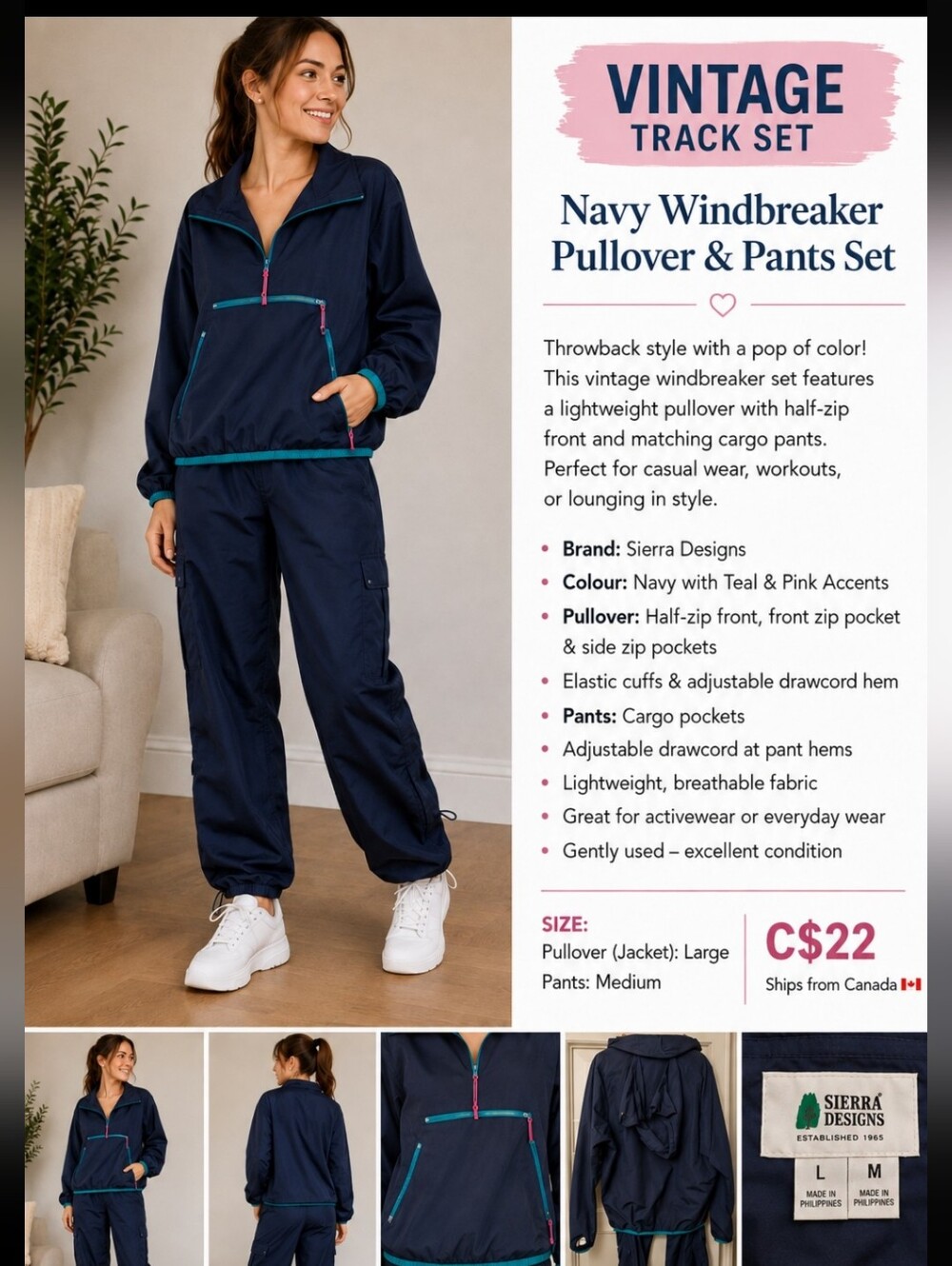 Vintage Sierra Designs Navy Windbreaker Track Set – Jacket & Pants